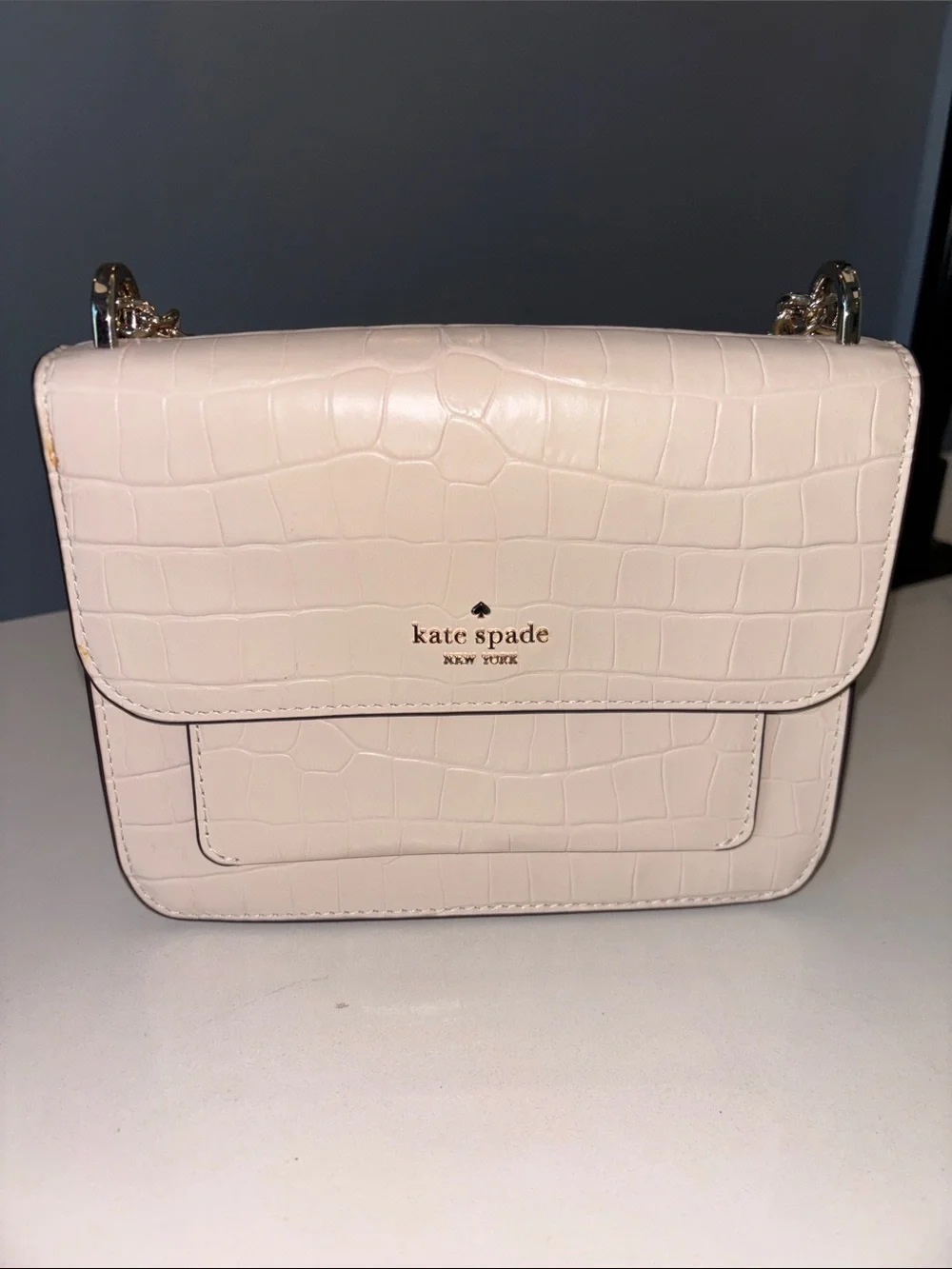 Kate Spade Ivory Leather Croc Embossed Shoulder Bag and Crossbody